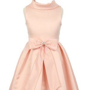 Little Girls Bridal Dull Satin Bow Rhinestone Easter Flowers Girls Dress Peach